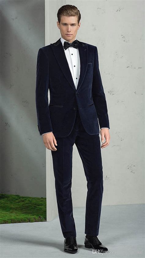 2017 Fashion Navy Blue Velvet Groom Tuxedos Italian Style Tailor Made