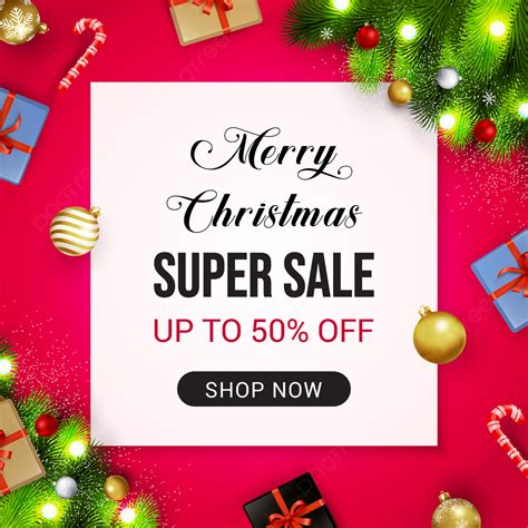 Merry Christmas Sale Banner On Red Background Vector Sale Christmas