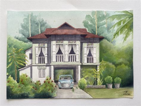 Rumah Kampung A Traditional Malay House R Watercolor