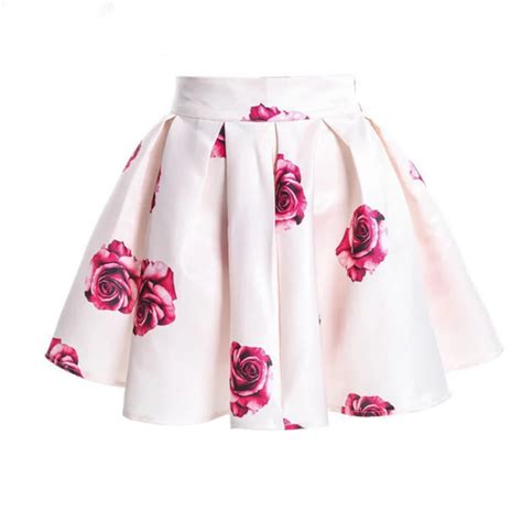 Women Sweet Flower Skirts With High Waist Pleated Chiffon Printing