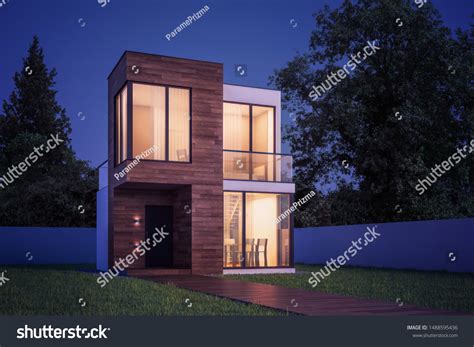 Exterior Modern Small Square House Wooden Stock Illustration 1488595436