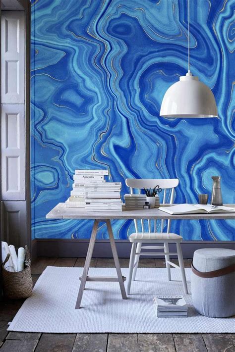 Seamless Blue Marble Wall Mural Office Decor Blue Marble Wallpaper