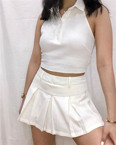 Y2k White Pleated Mini Tennis Skirt Womens Fashion Bottoms Skirts
