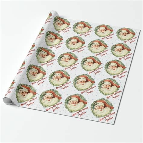 personalized merry christmas vintage santa claus wrapping paper
