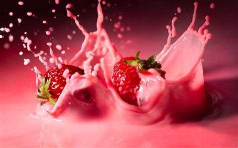 Pink Strawberry Splash Wallpaper High Definition High Resolution Hd