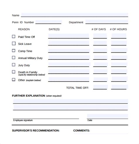 Employee Time Off Request Form Template