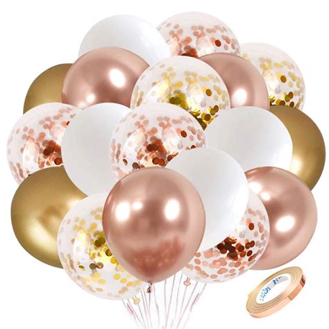 Buy Rose Gold Confetti Latex Balloons 60 Pcs 12 Inch White Metallic