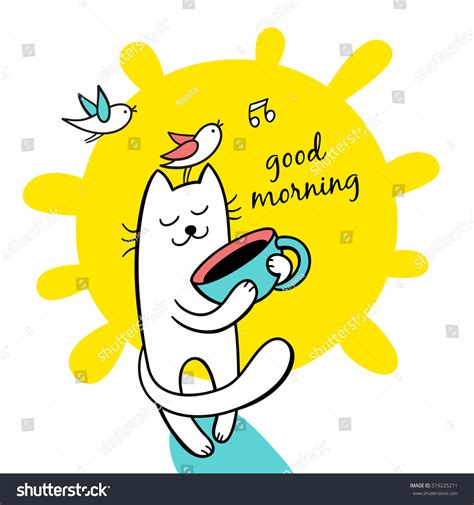 Good Morning Sunny Day Funny Cat Stock Vector 519225211 Shutterstock