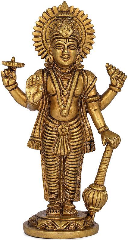 7 Four Armed Standing Vishnu In Brass Handmade Made In India