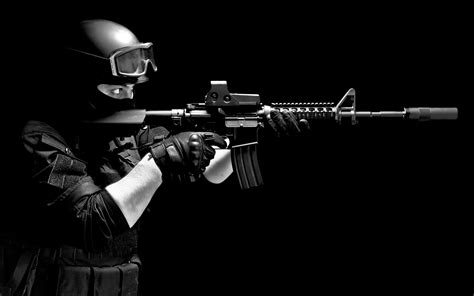 Man With Battle Gear Holding M4 A1 Rifle With Scope Digital Wallpaper