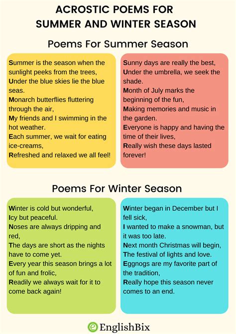Acrostic Poems For Summer And Winter Season Englishbix