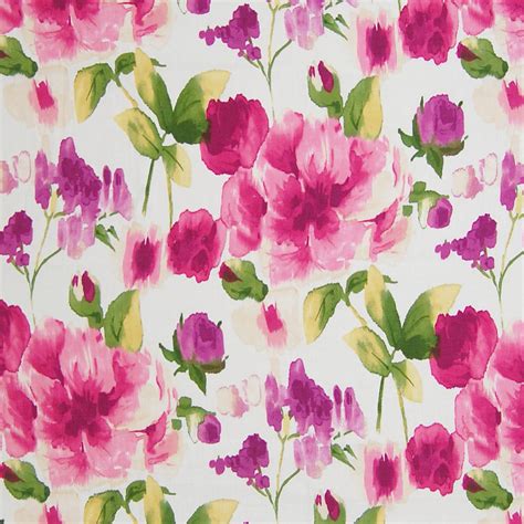 Edinburgh weavers brooke midnight floral linen fabric upholstery/curtains. Raspberry Pink Floral Linen Upholstery Fabric