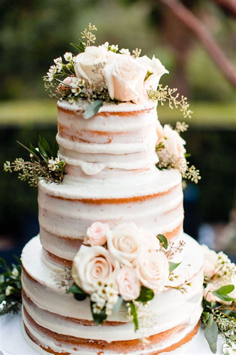 Naked Wedding Cake With Fresh Flowers