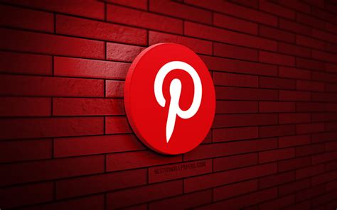 Download Wallpapers Pinterest 3d Logo 4k Red Brickwall Creative