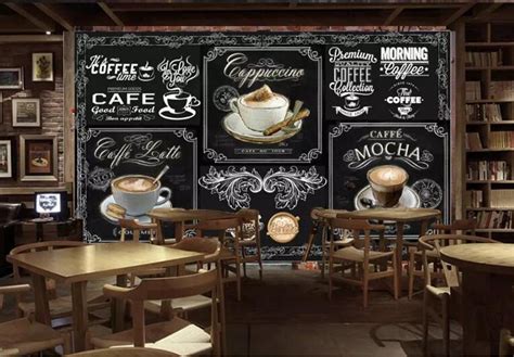 3d Hand Painted Blackboard Coffee Design Wallpaper Retro Cafe Mural