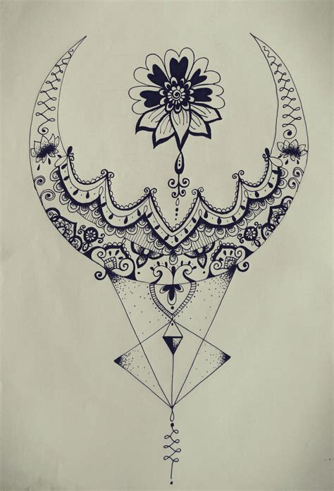 Triangle Zentangle Floral Moon Mandala Tattoo Design Brazos Tatuados