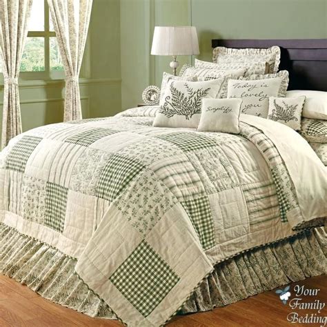 King Bed Quilts Country Green Ivory Floral Patchwork Twin Queen Cal