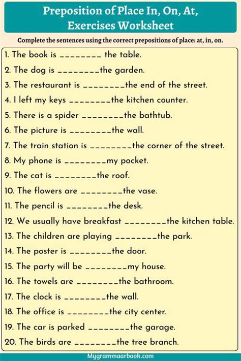 English Grammar Preposition Of Place Exercises Prepositions Of Place