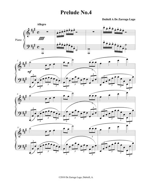 Prelude No4 Sheet Music Dubiell De Zarraga Lago Piano Solo