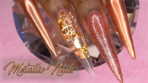 Acrylic Nails Tutorial How To Metallic Copper Nails With Nail Forms