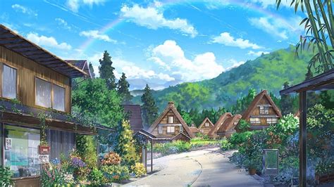 Anime Landscape Houses Scenic Clouds Nature 1280x720 Anime Hd