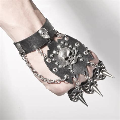unisex cool rock punk rock gothic skeleton skull hand glove chain link wristband bangle biker