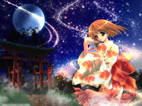 1600x1200 1600x1200 Anime Girl Kimono Shine Wind Night Wallpaper
