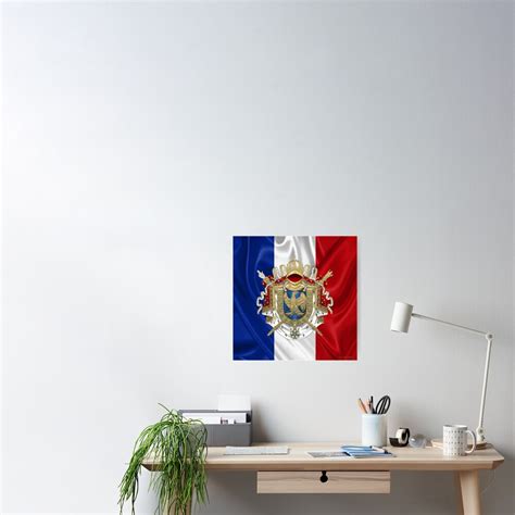 greater coat of arms of the first french empire over flag of france poster for sale by