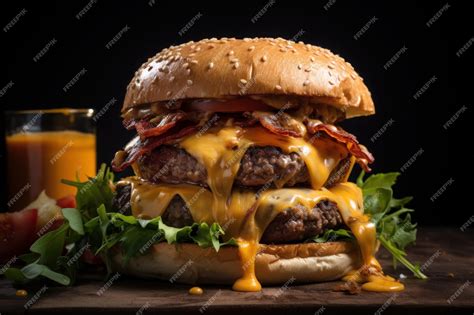 Premium AI Image | Gourmet Burger Bliss with Melted Cheddar Cheesy