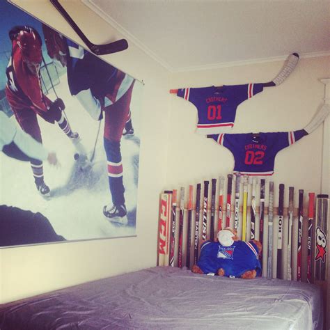 Ny Rangers Themed Bedroom Complete With Retired Jerseys Over The