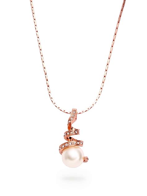 Presented in branded gift packaging. Rose Gold Pearl Diamond Pendant Necklace -SheIn(Sheinside)