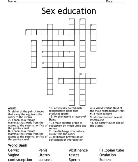 Sex Education Crossword Wordmint