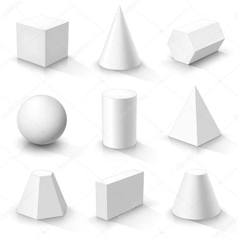 Conjunto De Formas Básicas 3d Sólidos Geométricos Blancos Sobre Fondo