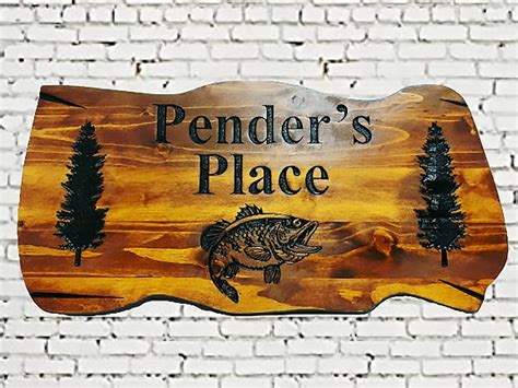 Outdoor Carved Sign Custom Wooden Carved Cabin Sign Pine Trees Camp