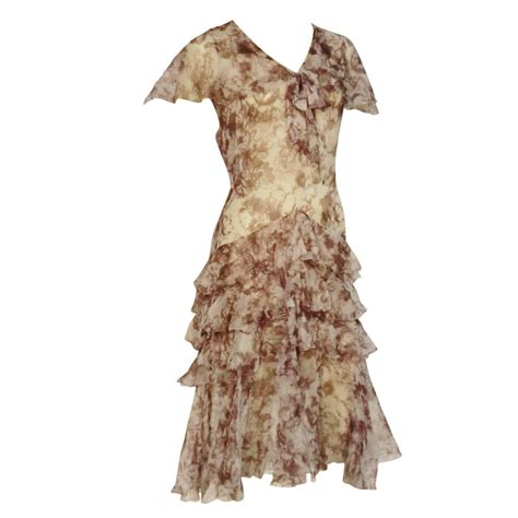 1920s Floral Print Silk Chiffon Flutter Tea Dress For Sale At 1stdibs