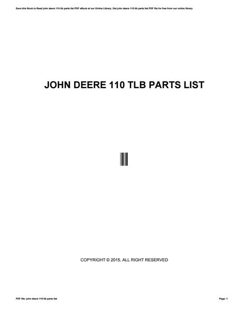 John Deere 110 Tlb Parts List By P806 Issuu