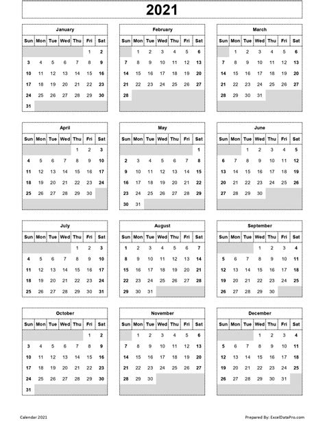 2021 Calendar Printable Year Free Letter Templates