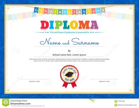 Plantilla Colorida Del Certificado Del Diploma Para Los Niños E