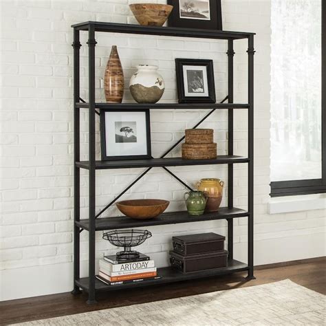 Scott Living Home Office Black Metal 4 Shelf Double Bookcase In The
