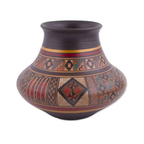 Hand Painted Inca Style Ceramic Decorative Vase From Peru Incan