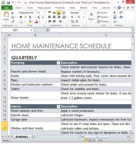 Free Home Maintenance Schedule And Task List Template For Excel 1 Fppt