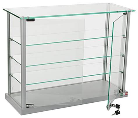 Countertop Aluminum Display Cases Tempered Glass Top And Shelves