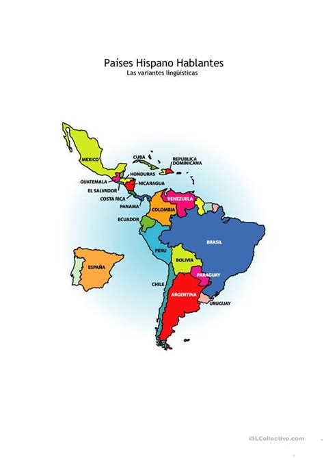 Mapa Los Países Hispanohablantes Trabajos Hojas De Trabajo De Ele