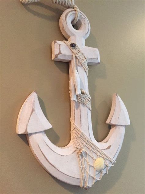 Anchor Decor 13 Wooden Anchor With Fishing Net By Paradisedecor Anchor