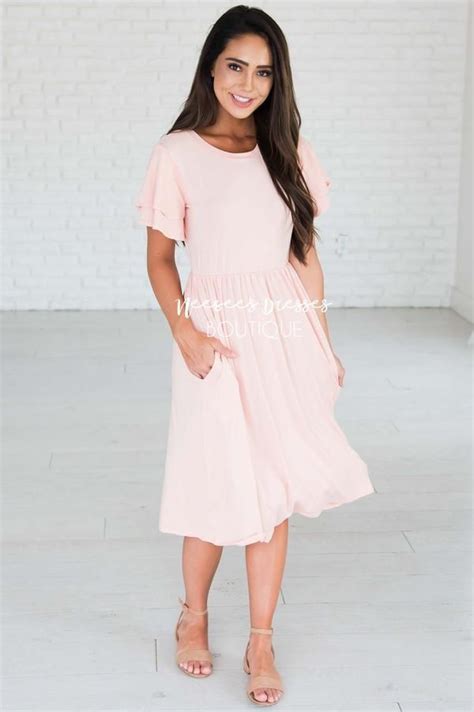 Peachy Pink Ruffle Sleeve Modest Dress Best And Affordable Modest