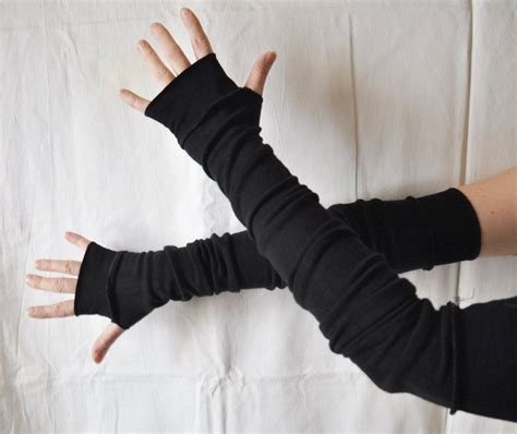 Extra Long Black Arm Warmers Gloves Mittens Fingerless By Cutrag