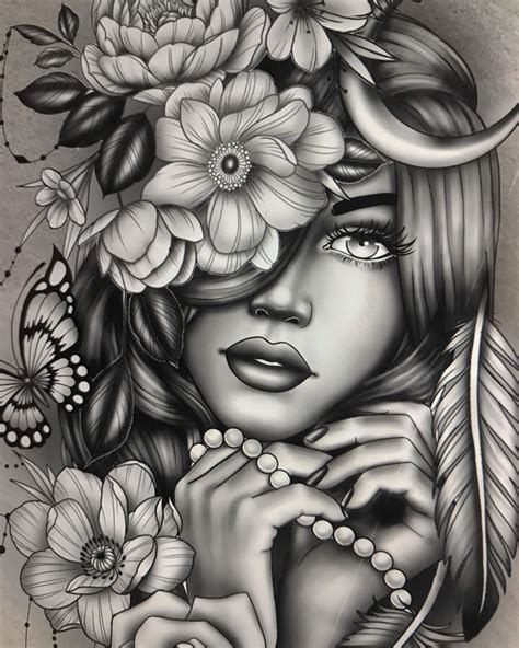 Lady Face Flowers Tattoo Design Face Tattoos Tattoo Style Drawings