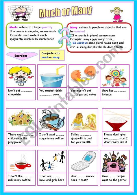 Much And Many Esl Worksheet By Ben 10