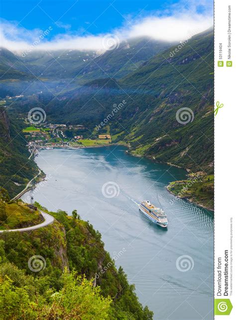 Ship In Geiranger Fjord Norway Stock Photo Image Of