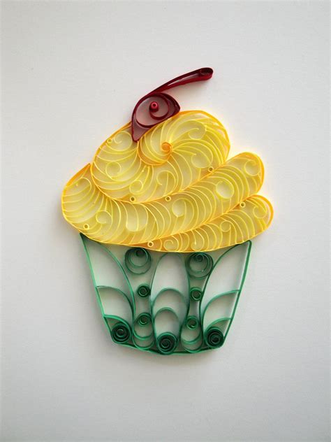 Quilled Paper Cupcake Home Decor Yellow And Green Cupcake Etsy